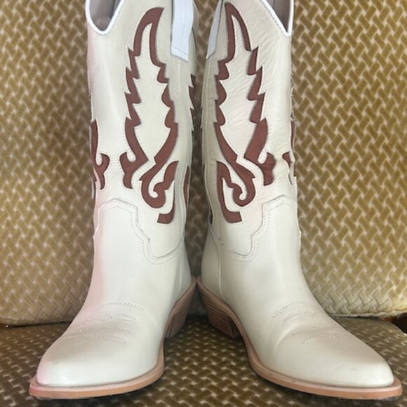 Free People x Mutma Shoes - Free People Mutma Colorado Springs Ivory Leather Brown Suede Cowboy Boots